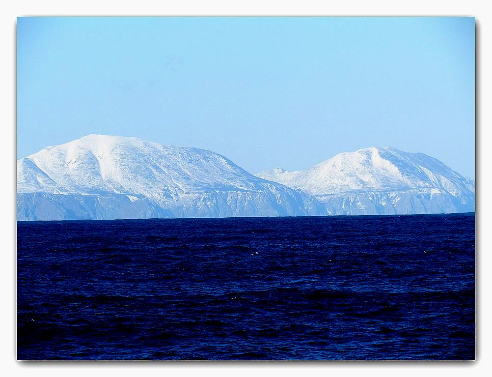 Камчатка. Вид на вулканы с моря.